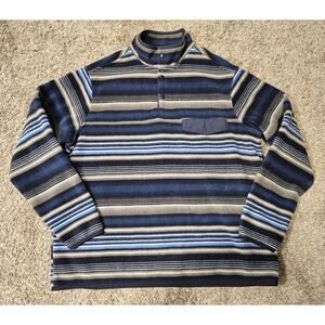 Southern Grit Jacket Mens XL Navy Blue Striped Tundra Fleece Pullover Snap